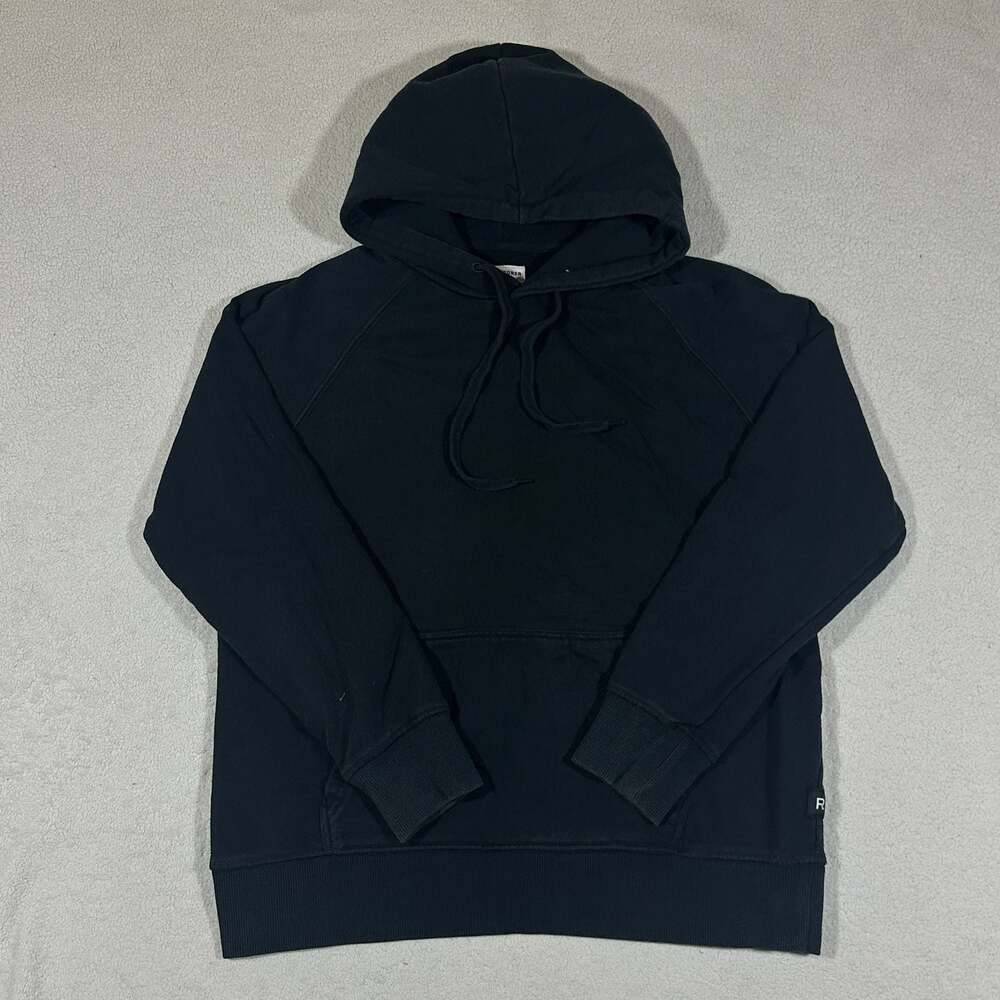 Richer Poorer Black Pullover Hoodie Sweatshirt Raglan Sleeve Minimalist